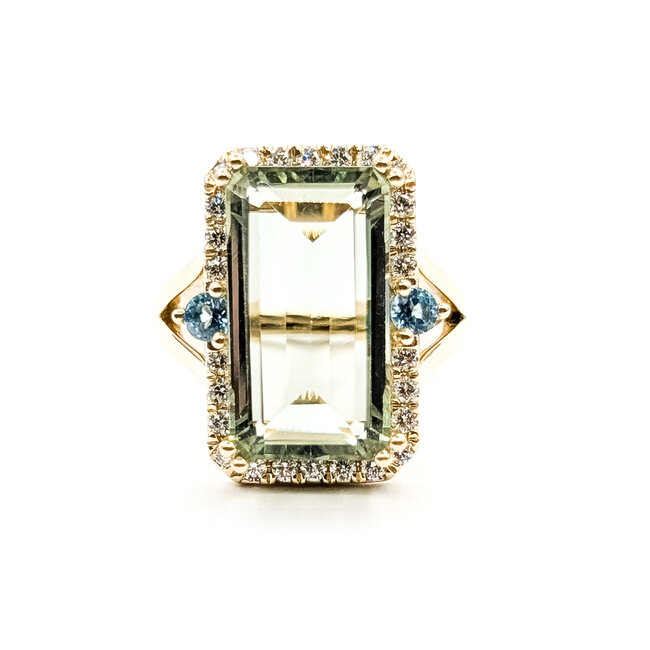 Ring Cocktail .50ctw Round Diamonds 10ct Green Quartz 14ky 22x14mm Sz8 8.55g 226020066