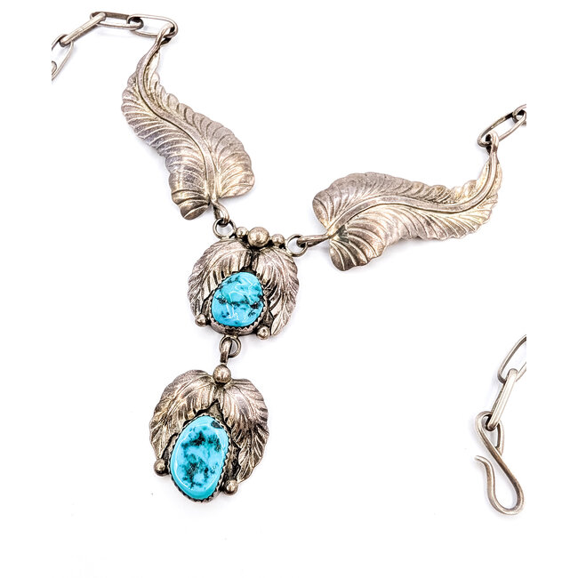 Necklaces Native "PM" Dangle Feather Turquoise Sterling 16" 27.8g 226020034
