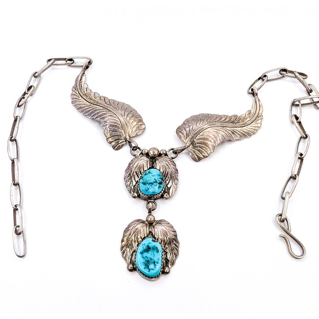 Necklaces Native "PM" Dangle Feather Turquoise Sterling 16" 27.8g 226020034