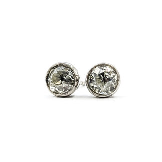 Earrings Stud 1.80ctw Antique Victorian Mine Cut Diamonds Platinum 6.2mm 2.02g 226020031