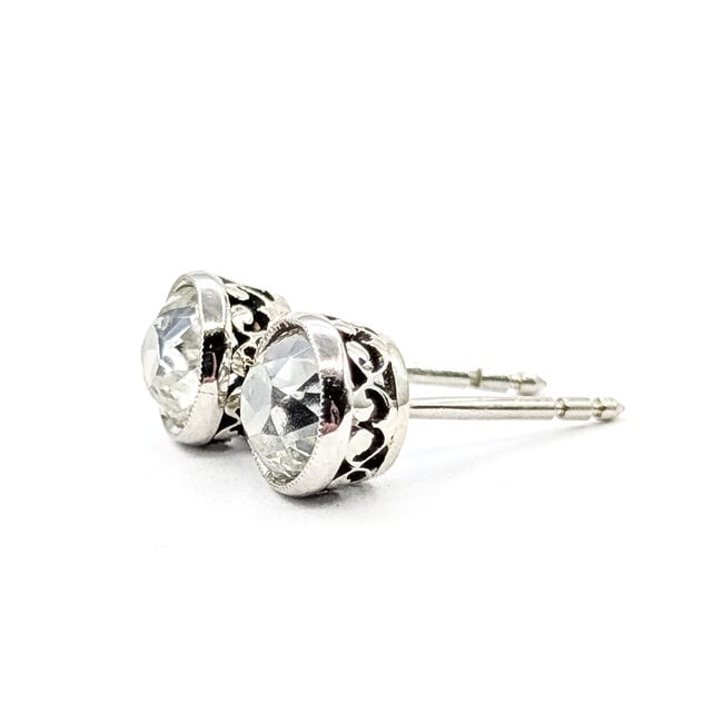 Earrings Stud 1.80ctw Antique Victorian Mine Cut Diamonds Platinum 6.2mm 2.02g 226020031