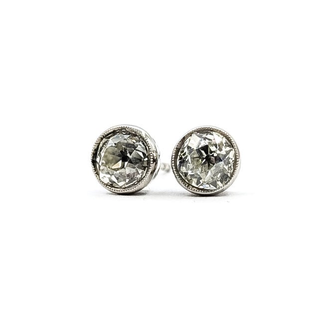 Earrings Stud 1.80ctw Antique Victorian Mine Cut Diamonds Platinum 6.2mm 2.02g 226020031