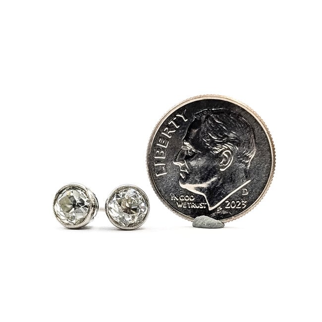 Earrings Stud 1.80ctw Antique Victorian Mine Cut Diamonds Platinum 6.2mm 2.02g 226020031