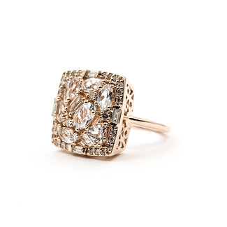 Ring Cocktail .25ctw Round & Baguette Diamonds 2ctw Clear Quartz 14kr 17x17mm Sz7 7g 226020067