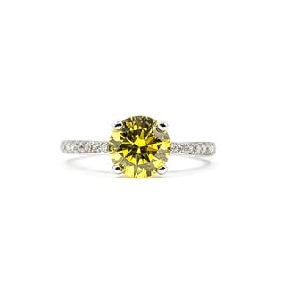 Ring Engagement 1.30ct Fancy Yellow Intense Lab Grown Diamond IGI: 595383832 0.5ctw Near Colorless Diamonds 18kw Sz4.75 3.2g 125120079