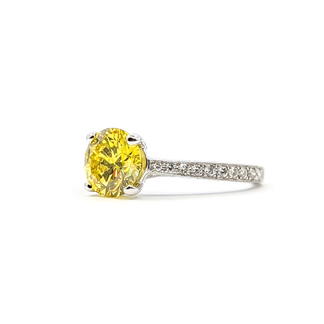 Ring Engagement 1.30ct Fancy Yellow Intense Lab Grown Diamond IGI: 595383832 0.5ctw Near Colorless Diamonds 18kw Sz4.75 3.2g 125120079