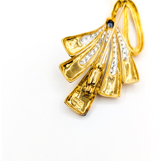 Brooch Vintage Trumpet 0.65ctw Round Diamonds 0.84ct Blue Sapphire .53ctw Ruby 14ky 2.75x1.3" 15.42g 226020042