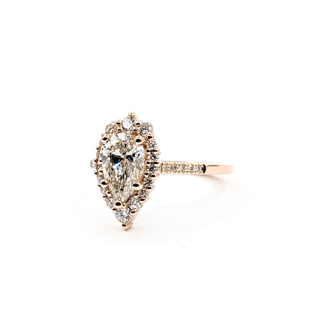 Ring Tear Drop 1.00ct Pear Lab Grown Diamond IGI: 759527110 .33ctw Round Diamonds 14kr 14x9mm Sz4.5 2.2g 125060067