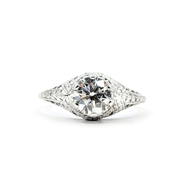 Ring Filigree Vintage 1.00ct Round Lab Grown Diamond  IGI: 758508439 18kw Sz6.5 2.2g 126020007