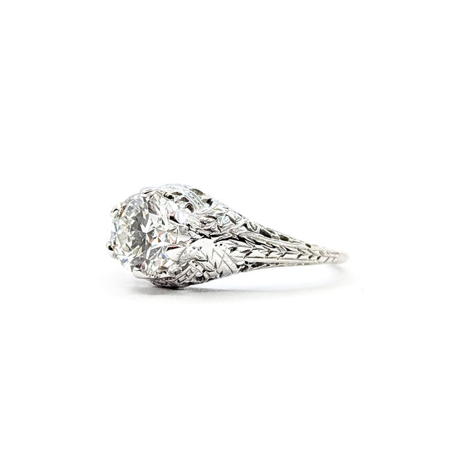 Ring Filigree Vintage 1.00ct Round Lab Grown Diamond  IGI: 758508439 18kw Sz6.5 2.2g 126020007