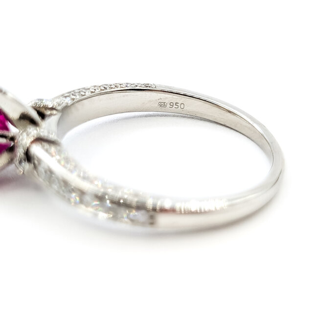 Ring 0.5ctw Round Diamonds GIA Report: 5231459752 1.3ct Red Ruby Platinum 2.2mm Sz7.25 5.68g 226020050