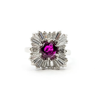 Ring Cocktail Ballerina 0.84ctw Round Diamonds GIA Report: 2235795301 1ct Red Ruby Platinum 13x13mm Sz6 10.18g 226020051