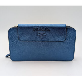 Wallet On Chain Prada Mini Bandoliera Saffiano Shine Denim Mordore 126025025