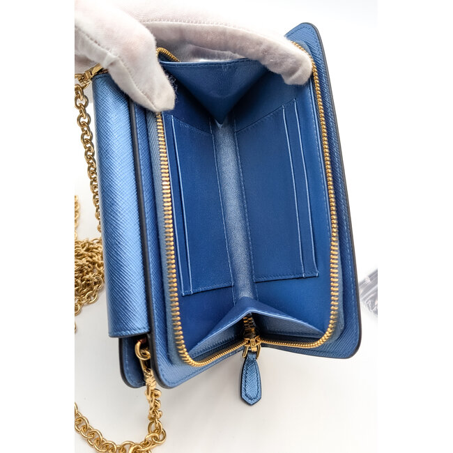 Wallet On Chain Prada Mini Bandoliera Saffiano Shine Denim Mordore 126025025
