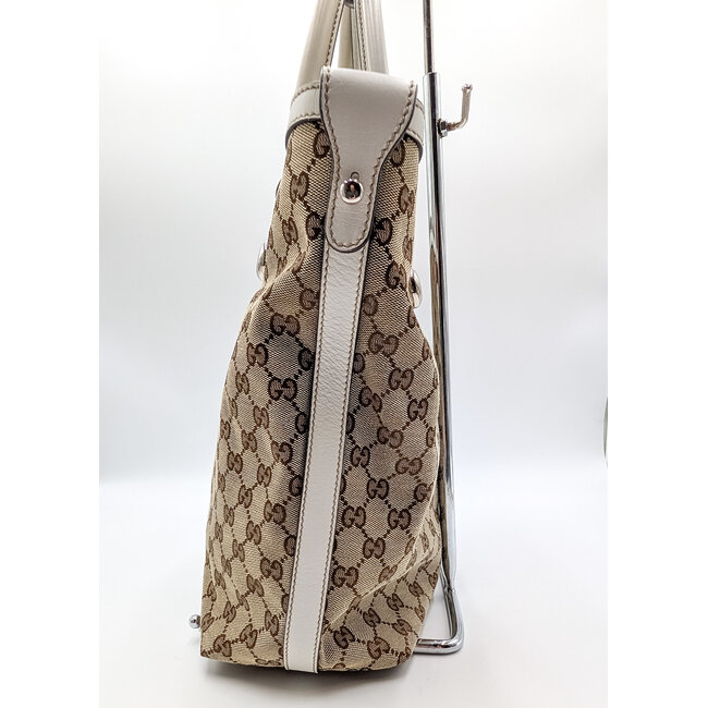 Handbag Gucci Sherryline Tote Canvas White Leather 126025021