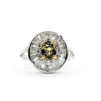 Ring Cocktail 1.21ctw Round & Baguette Diamonds GIA Report: 2225171673 1.19ct Green Alexandrite 14kw 14mm Sz7 4.1g 226030018