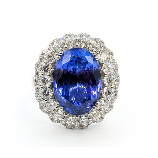 Ring Cocktail Double Halo 2.07ctw Round Diamonds GIA Report: 2235457240 9.6ct Bluish Violet Block "D" Tanzanite Platinum 22mm Sz7.25 12.5g 226030016