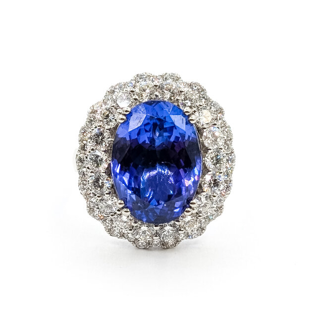 Ring Cocktail Double Halo 2.07ctw Round Diamonds GIA Report: 2235457240 9.6ct Bluish Violet Block "D" Tanzanite Platinum 22mm Sz7.25 12.5g 226030016