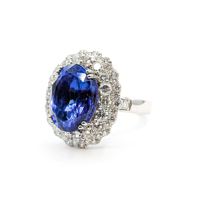 Ring Cocktail Double Halo 2.07ctw Round Diamonds GIA Report: 2235457240 9.6ct Bluish Violet Block "D" Tanzanite Platinum 22mm Sz7.25 12.5g 226030016