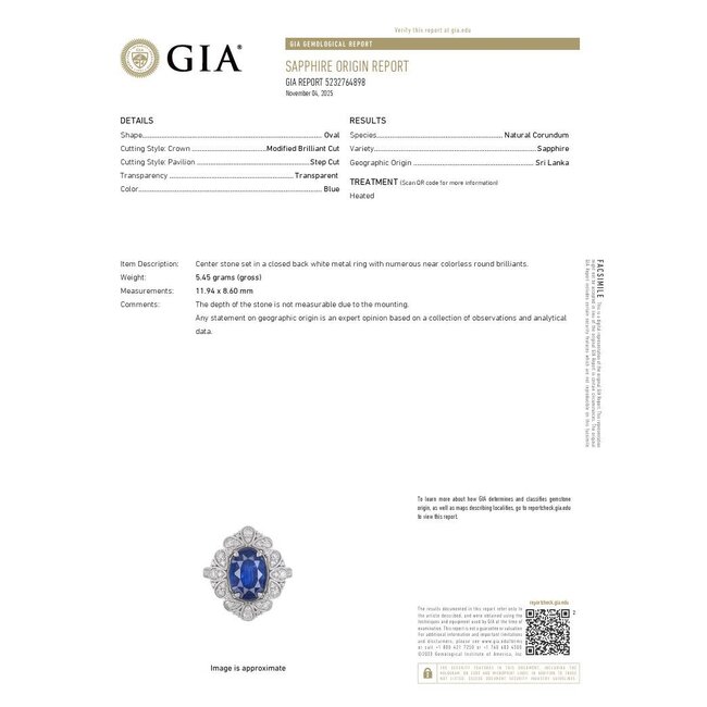 Ring Cocktail Milgrain 0.99ctw Round Diamonds GIA Report: 5232764898 3.79ct Blue Ceylon Sapphire 14kw 21mm Sz7 5.4g 226030020