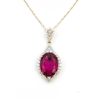 Pendant Drop Halo W/Chain 1.17ctw Round Diamonds GIA Report: 2235554669 11.93ct Pink Tourmaline 18ky & Plat 1.6x.75" 17" 12.86g 226030009