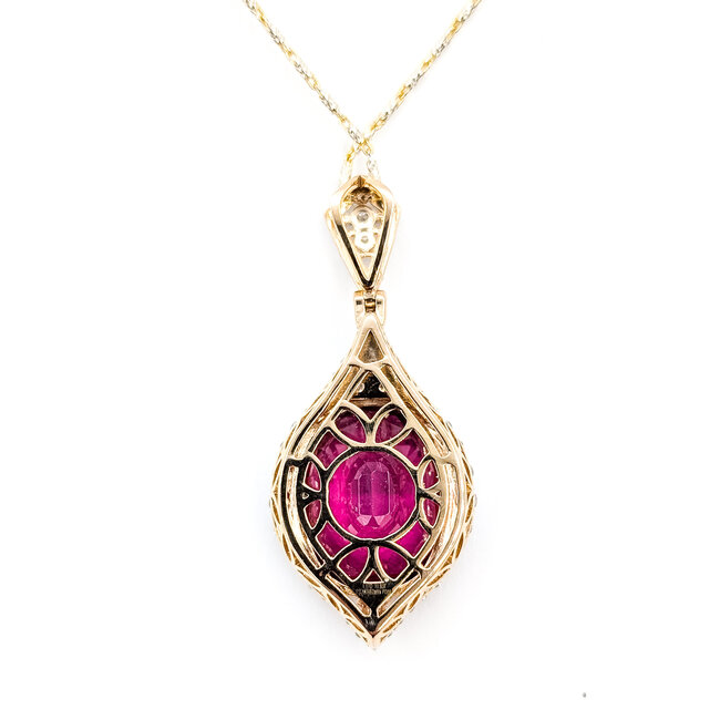 Pendant Drop Halo W/Chain 1.17ctw Round Diamonds GIA Report: 2235554669 11.93ct Pink Tourmaline 18ky & Plat 1.6x.75" 17" 12.86g 226030009