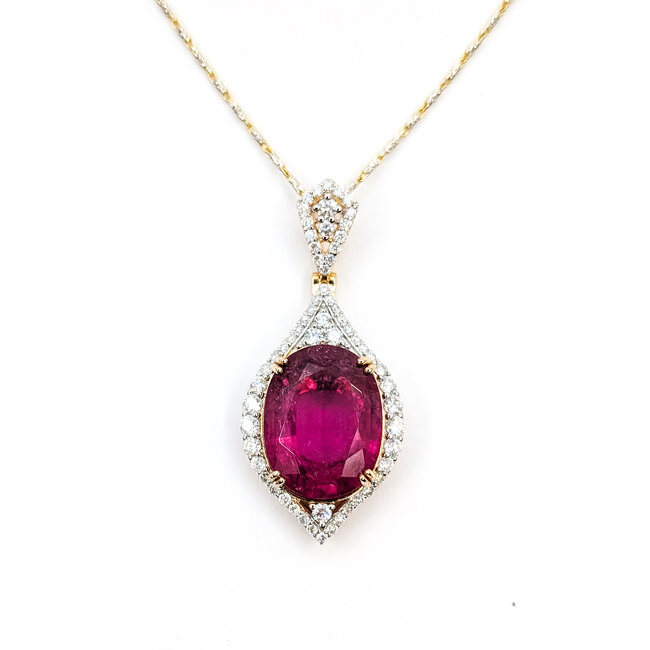 Pendant Drop Halo W/Chain 1.17ctw Round Diamonds GIA Report: 2235554669 11.93ct Pink Tourmaline 18ky & Plat 1.6x.75" 17" 12.86g 226030009