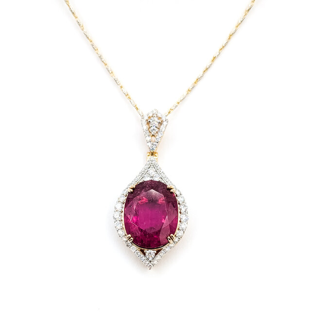 Pendant Drop Halo W/Chain 1.17ctw Round Diamonds GIA Report: 2235554669 11.93ct Pink Tourmaline 18ky & Plat 1.6x.75" 17" 12.86g 226030009