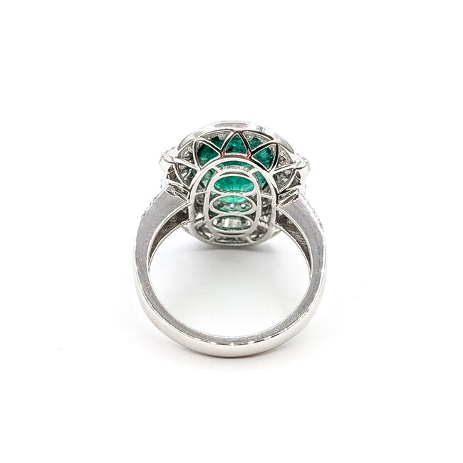 Ring Cockatil Halo 1.53ctw Round & Baguette Diamonds GIA Report: 2235644819 4.64ct Untreated Emerald Platinum 22mm Sz7 9.7g 226030025