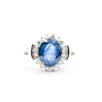 Ring Halo 0.56ctw Round & Baguette Diamonds GIA Report: 5231597272 3.6ct Blue Sapphire Platinum 13mm Sz7 6.3g 226030022