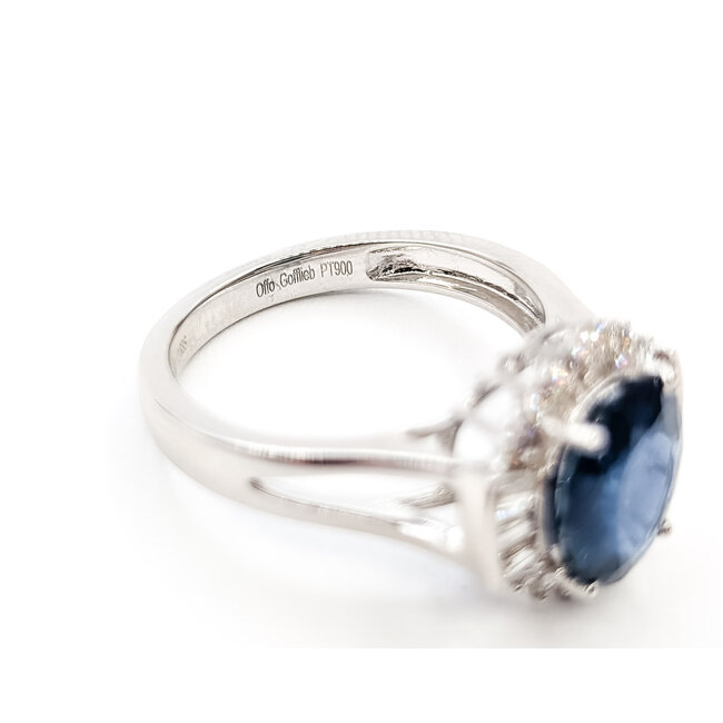 Ring Halo 0.56ctw Round & Baguette Diamonds GIA Report: 5231597272 3.6ct Blue Sapphire Platinum 13mm Sz7 6.3g 226030022