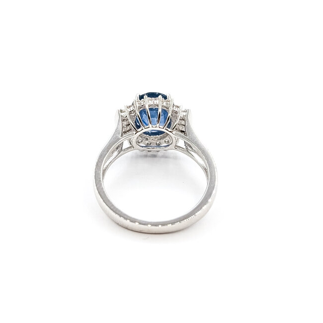 Ring Halo 0.56ctw Round & Baguette Diamonds GIA Report: 5231597272 3.6ct Blue Sapphire Platinum 13mm Sz7 6.3g 226030022