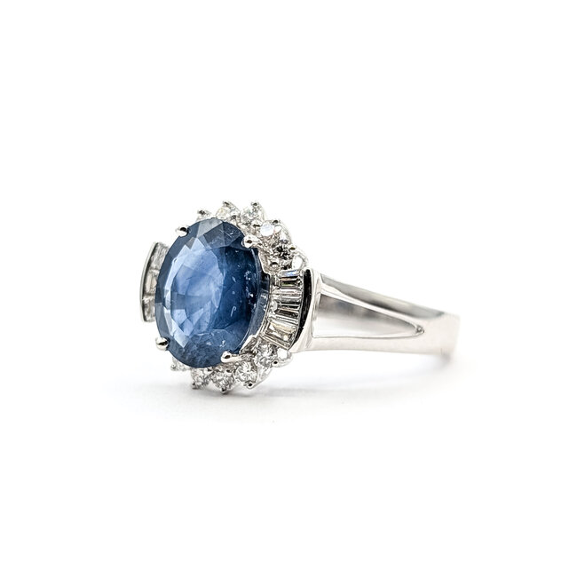Ring Halo 0.56ctw Round & Baguette Diamonds GIA Report: 5231597272 3.6ct Blue Sapphire Platinum 13mm Sz7 6.3g 226030022