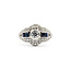Ring Vintage Style Milgrain 0.6ctw Round Diamonds 0.69ct Mignight Sapphire Platinum 12mm Sz7 7.3g 226030011