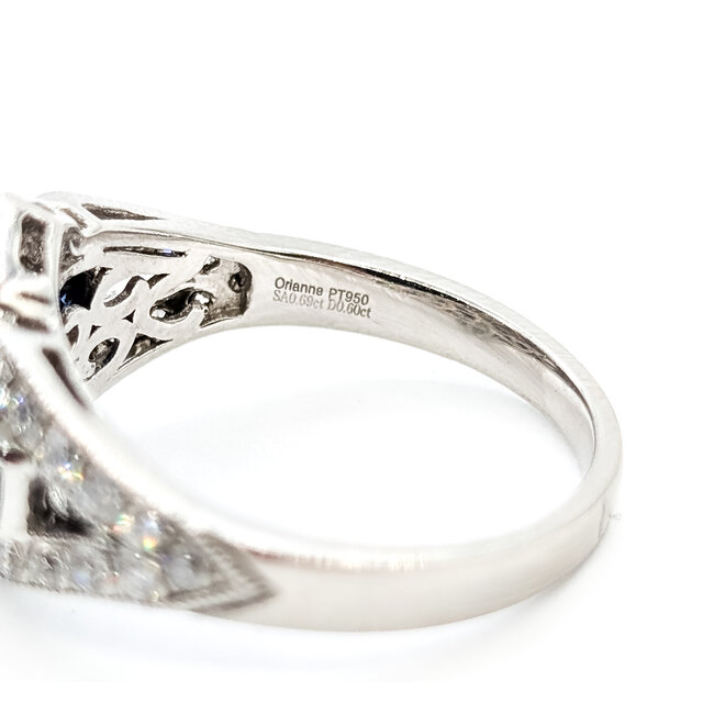 Ring Vintage Style Milgrain 0.6ctw Round Diamonds 0.69ct Mignight Sapphire Platinum 12mm Sz7 7.3g 226030011
