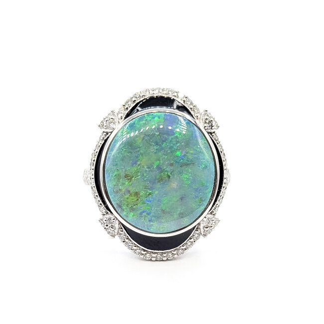 Ring Bespoke Black Enamel 0.54ctw Round Diamonds GIA Report: 5232838009 5.54ct Blue/Green/Gray Opal Platinum 23mm Sz7.25 9.7g 226030030