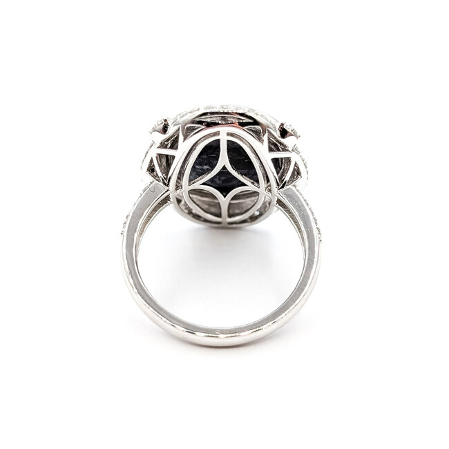 Ring Bespoke Black Enamel 0.54ctw Round Diamonds GIA Report: 5232838009 5.54ct Blue/Green/Gray Opal Platinum 23mm Sz7.25 9.7g 226030030