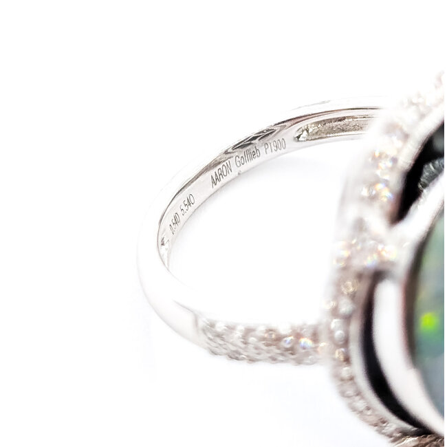 Ring Bespoke Black Enamel 0.54ctw Round Diamonds GIA Report: 5232838009 5.54ct Blue/Green/Gray Opal Platinum 23mm Sz7.25 9.7g 226030030