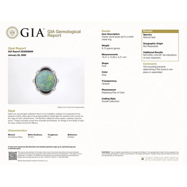 Ring Bespoke Black Enamel 0.54ctw Round Diamonds GIA Report: 5232838009 5.54ct Blue/Green/Gray Opal Platinum 23mm Sz7.25 9.7g 226030030