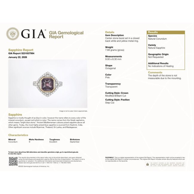 Ring Cocktail 0.66ctw Round Diamonds GIA Report: 5231837994 4.4ct No Heat Pink Sapphire Platinum 17mm Sz6.5 7.6g 226030031