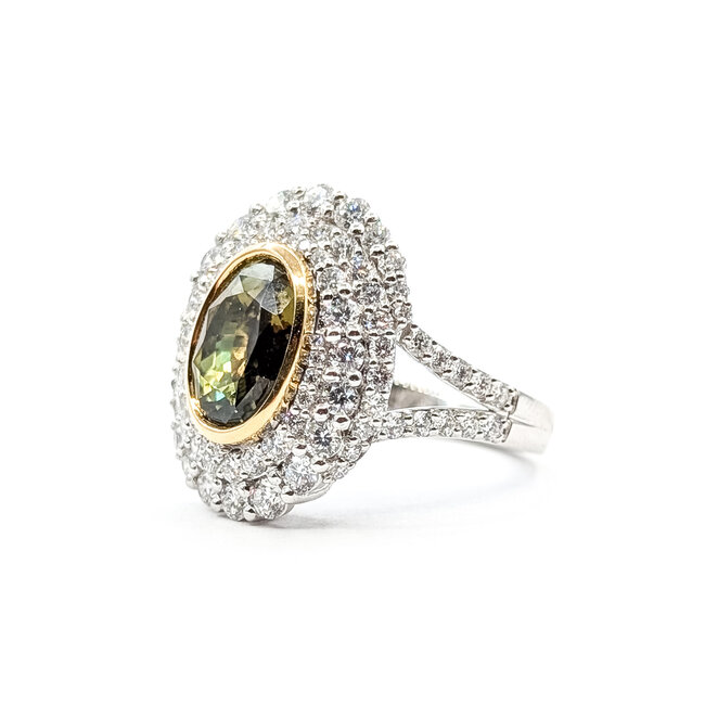 Ring Cocktail Sirpal Halo 1.61ctw Round Diamonds GIA Report: 1232837999 4.29ct Yellowish Green Alexandrite Platinum 20mm Sz7 9.1g 226030032