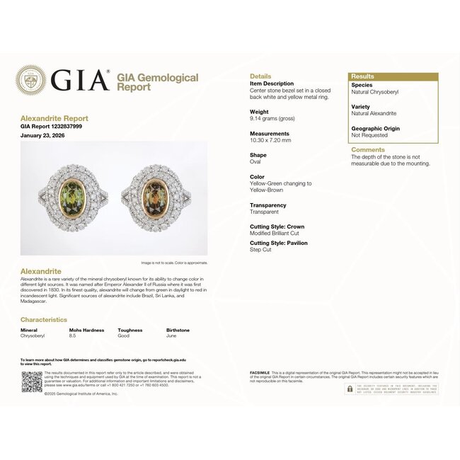 Ring Cocktail Sirpal Halo 1.61ctw Round Diamonds GIA Report: 1232837999 4.29ct Yellowish Green Alexandrite Platinum 20mm Sz7 9.1g 226030032