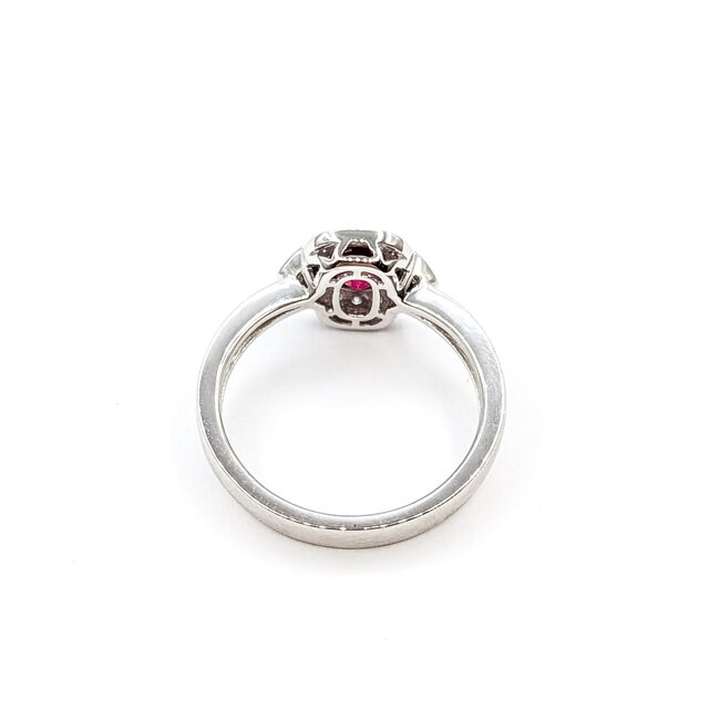 Ring Halo Milgrain 0.24ctw Round Diamonds 0.66ct Red Ruby Platinum 10mm Sz6.5 4.4g 226030021