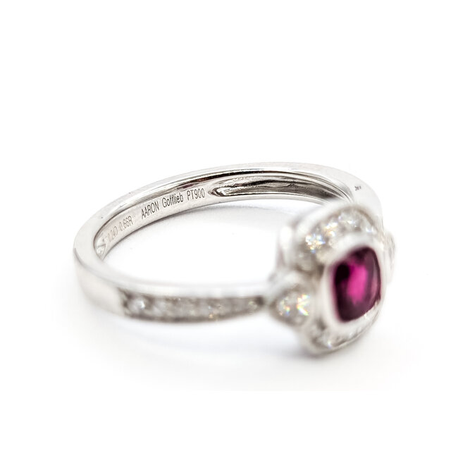 Ring Halo Milgrain 0.24ctw Round Diamonds 0.66ct Red Ruby Platinum 10mm Sz6.5 4.4g 226030021