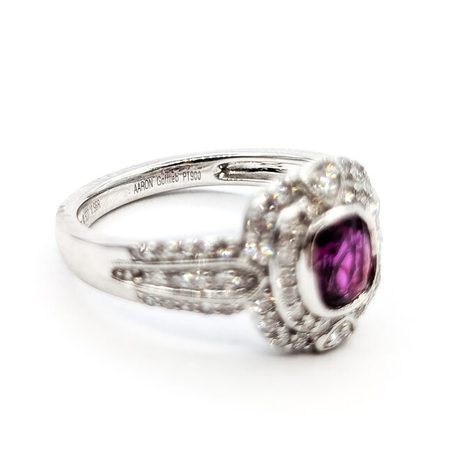 Ring Double Halo 0.52ctw Round Diamonds GIA Report: 2235837863 0.96ct Unheated Red Ruby Platinum 22mm Sz6.5 6.3g 226030033