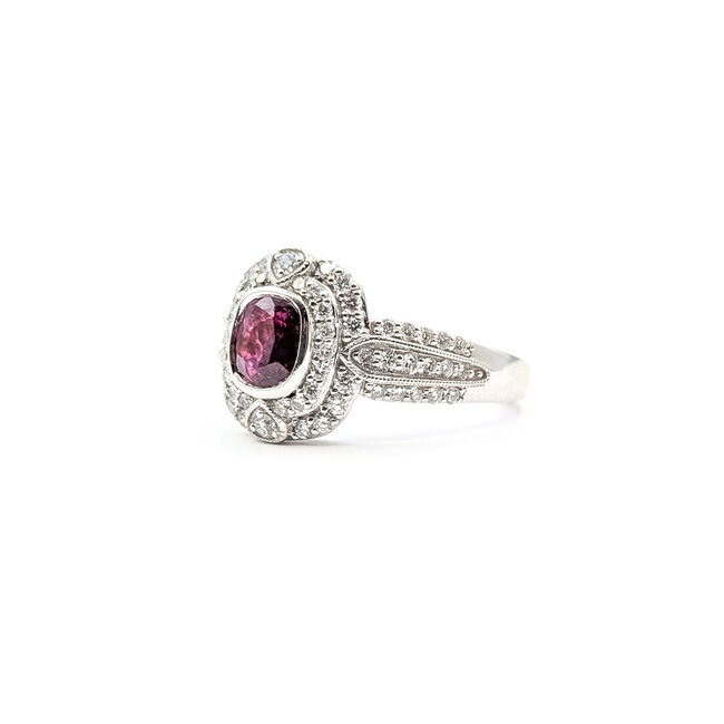 Ring Double Halo 0.52ctw Round Diamonds GIA Report: 2235837863 0.96ct Unheated Red Ruby Platinum 22mm Sz6.5 6.3g 226030033