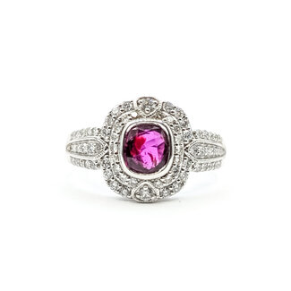 Ring Double Halo 0.52ctw Round Diamonds GIA Report: 2235837863 0.96ct Unheated Red Ruby Platinum 22mm Sz6.5 6.3g 226030033