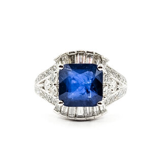 Ring Milgrain 1.34ctw Round & Baguette Diamonds GIA Report: 5231723022 4.54ct Blue Ceylon Sapphire Platinum 15mm Sz6.75 9.9g 226030023
