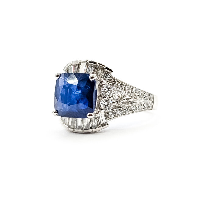 Ring Milgrain 1.34ctw Round & Baguette Diamonds GIA Report: 5231723022 4.54ct Blue Ceylon Sapphire Platinum 15mm Sz6.75 9.9g 226030023