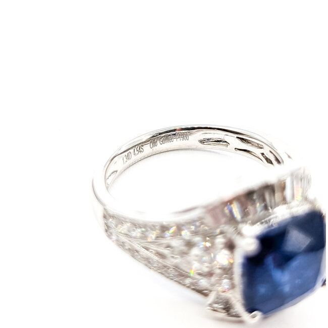 Ring Milgrain 1.34ctw Round & Baguette Diamonds GIA Report: 5231723022 4.54ct Blue Ceylon Sapphire Platinum 15mm Sz6.75 9.9g 226030023